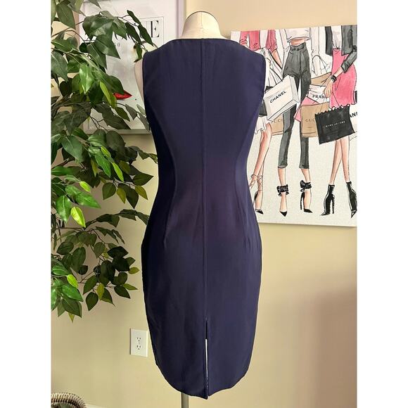 Ann Mashburn Wool Knit Stretchy Sleeveless Navy Career Sheath Dress Size 40 - Picture 5 of 7